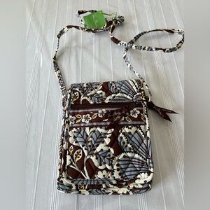 Vera Bradley Brown and Blue Leafy Crossbody Bag NWT